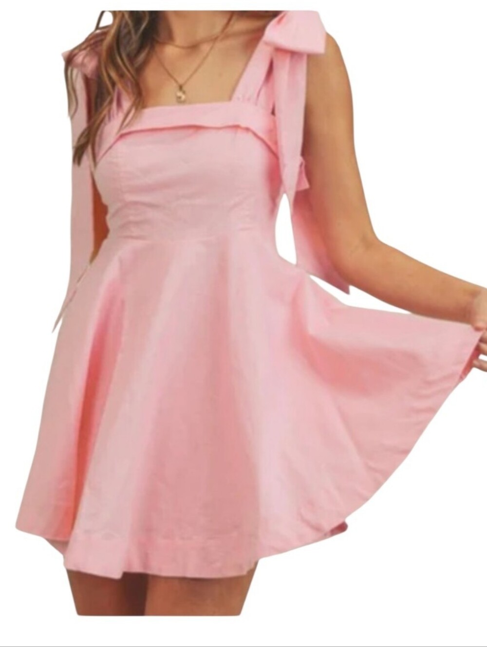Mable Pink bow tie sleeves  fit and flare mini dress Sz S